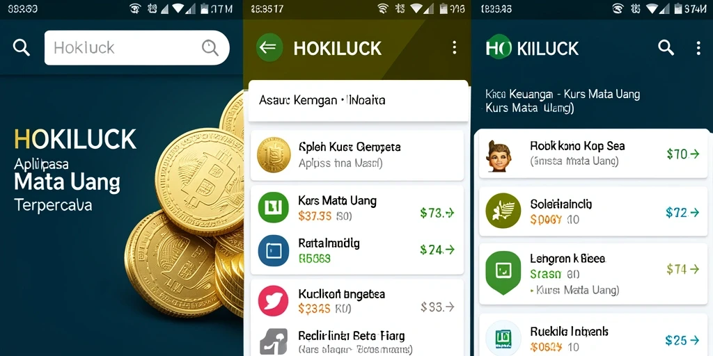Antarmuka HOKILUCK menampilkan konversi kurs mata uang terkini.