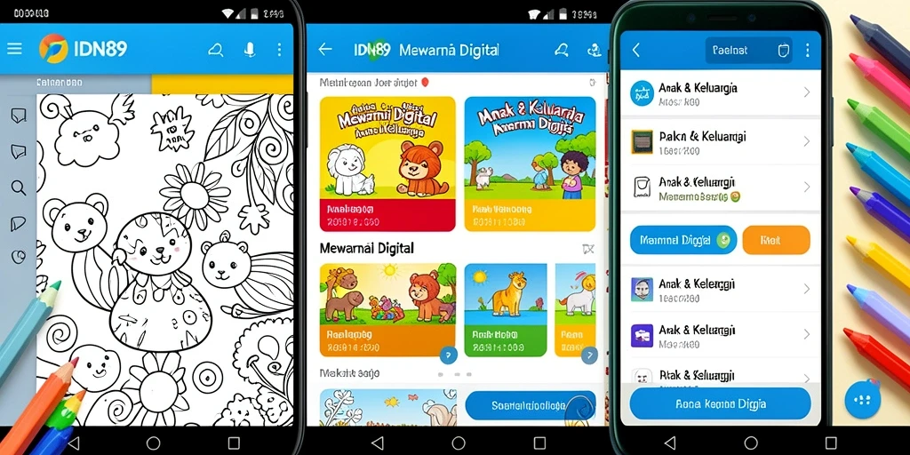 Antarmuka aplikasi IDN89 dengan berbagai pilihan gambar mewarnai.